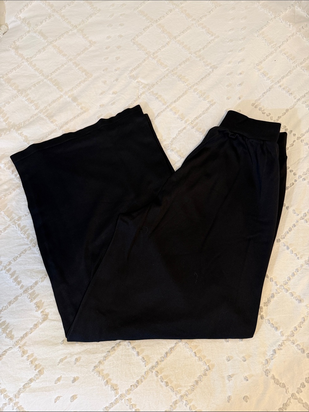 OQQ Wide-Leg ribbed Black Women's Pants with Elastic Waistband nwot